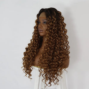 Blonde Brown Curly Synthetic Wig - Wigtrends