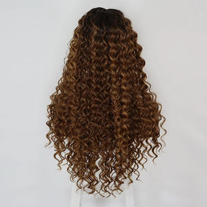 Blonde Brown Curly Synthetic Wig - Wigtrends