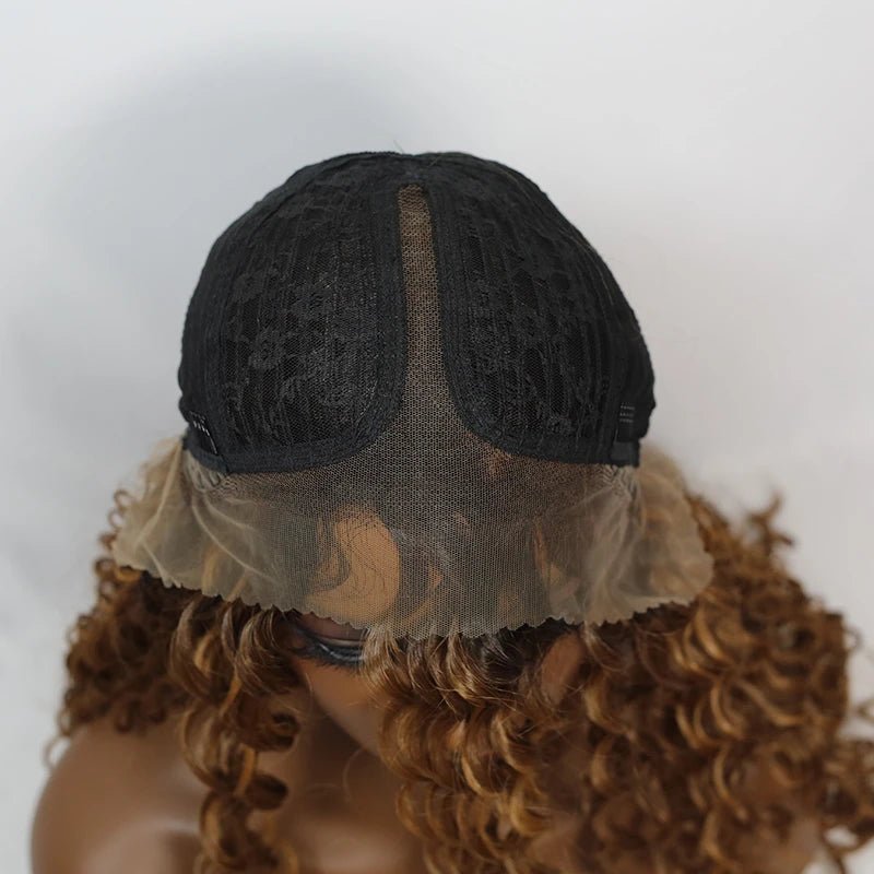 Blonde Brown Curly Synthetic Wig - Wigtrends