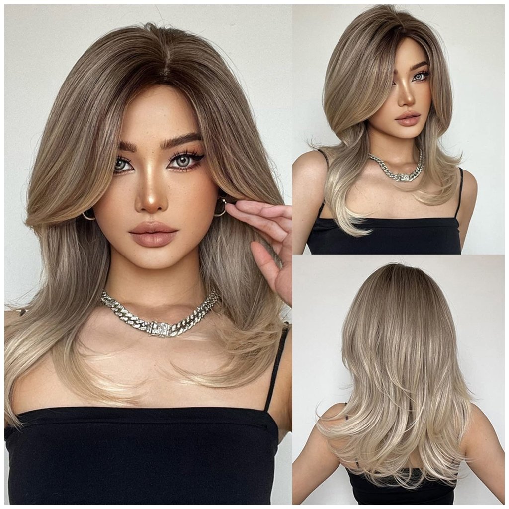 Blonde Brown Long Wigs Women Girls Curly Wavy Hair Wig Heat Resistant Human Hair Wigs - Wigtrends