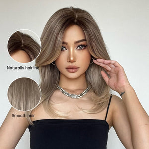 Blonde Brown Long Wigs Women Girls Curly Wavy Hair Wig Heat Resistant Human Hair Wigs - Wigtrends