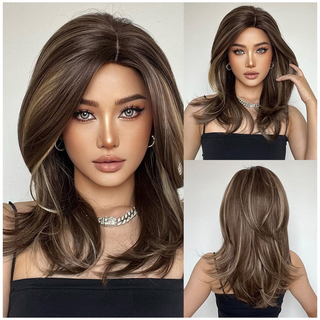 Blonde Brown Long Wigs Women Girls Curly Wavy Hair Wig Heat Resistant Human Hair Wigs - Wigtrends