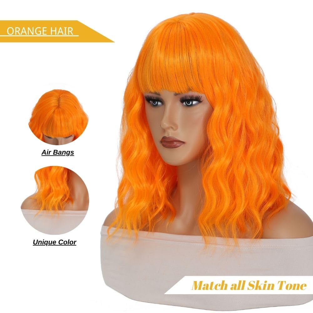 Blonde Wig with Bangs Short Bob Wavy Wig Loose Curly Shoulder Length human hair lace wigs - Wigtrends