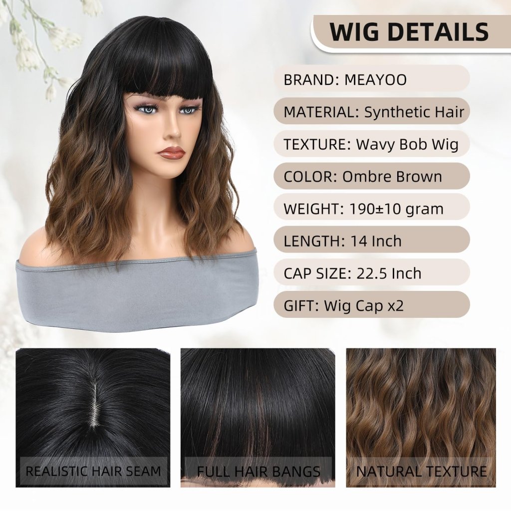 Blonde Wig with Bangs Short Bob Wavy Wig Loose Curly Shoulder Length human hair lace wigs - Wigtrends