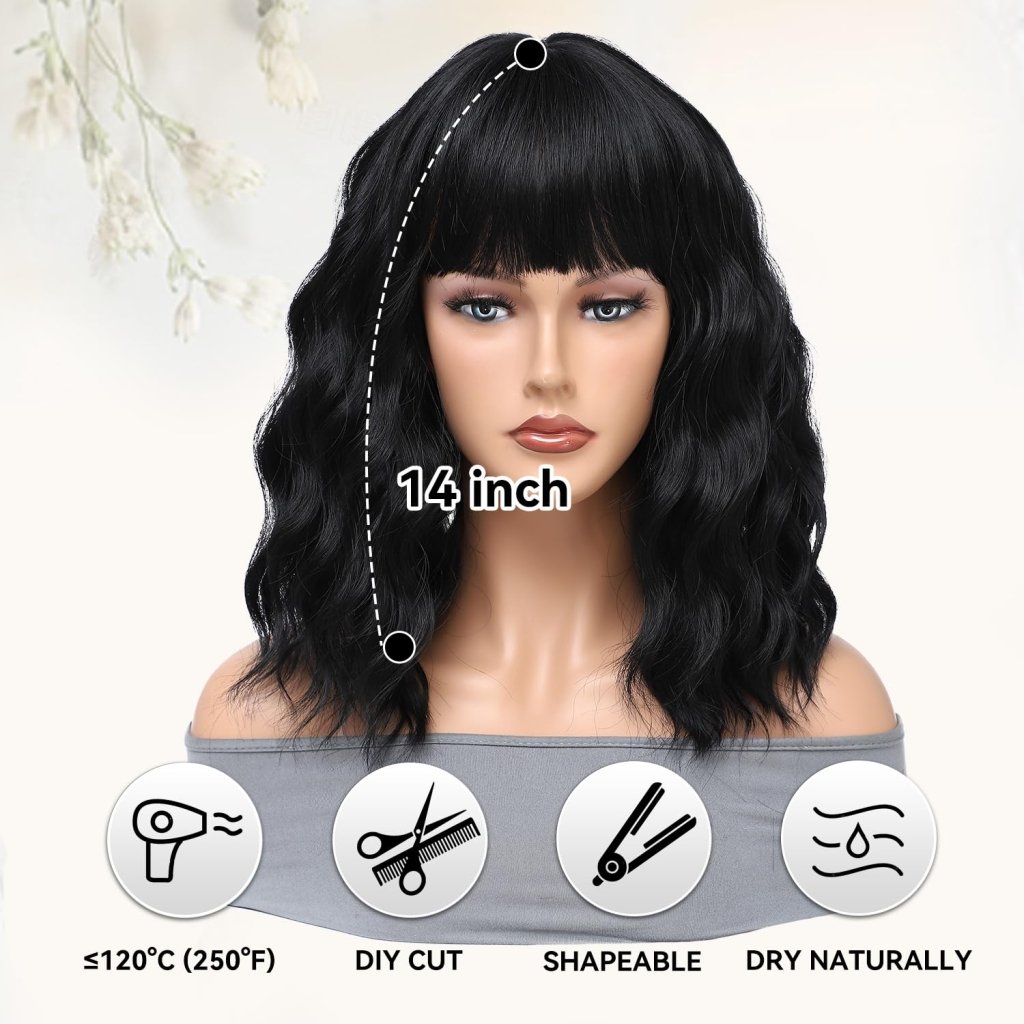 Blonde Wig with Bangs Short Bob Wavy Wig Loose Curly Shoulder Length human hair lace wigs - Wigtrends