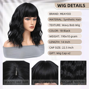 Blonde Wig with Bangs Short Bob Wavy Wig Loose Curly Shoulder Length human hair lace wigs - Wigtrends