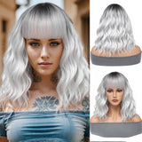 Blonde Wig with Bangs Short Bob Wavy Wig Loose Curly Shoulder Length human hair lace wigs - Wigtrends