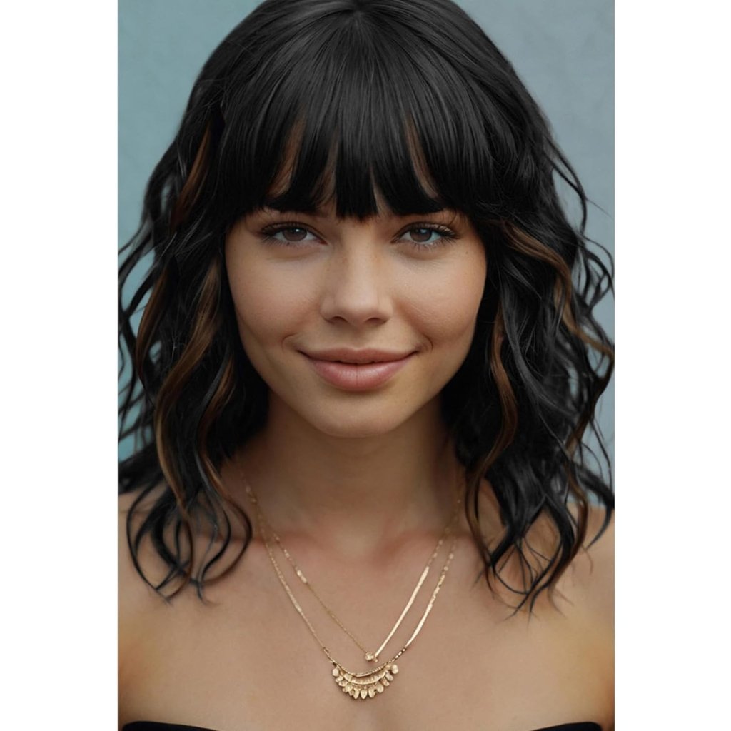 Blonde Wig with Bangs Short Bob Wavy Wig Loose Curly Shoulder Length human hair lace wigs - Wigtrends