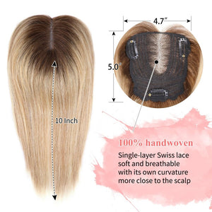 Blonde Women Human Hair Toppers Short Remy Human Hair for Thin Hair Remy Hair Topper 10inch Hair Pieces for Women - Wigtrends