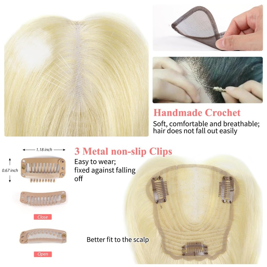 Blonde Women Human Hair Toppers Short Remy Human Hair for Thin Hair Remy Hair Topper 10inch Hair Pieces for Women - Wigtrends