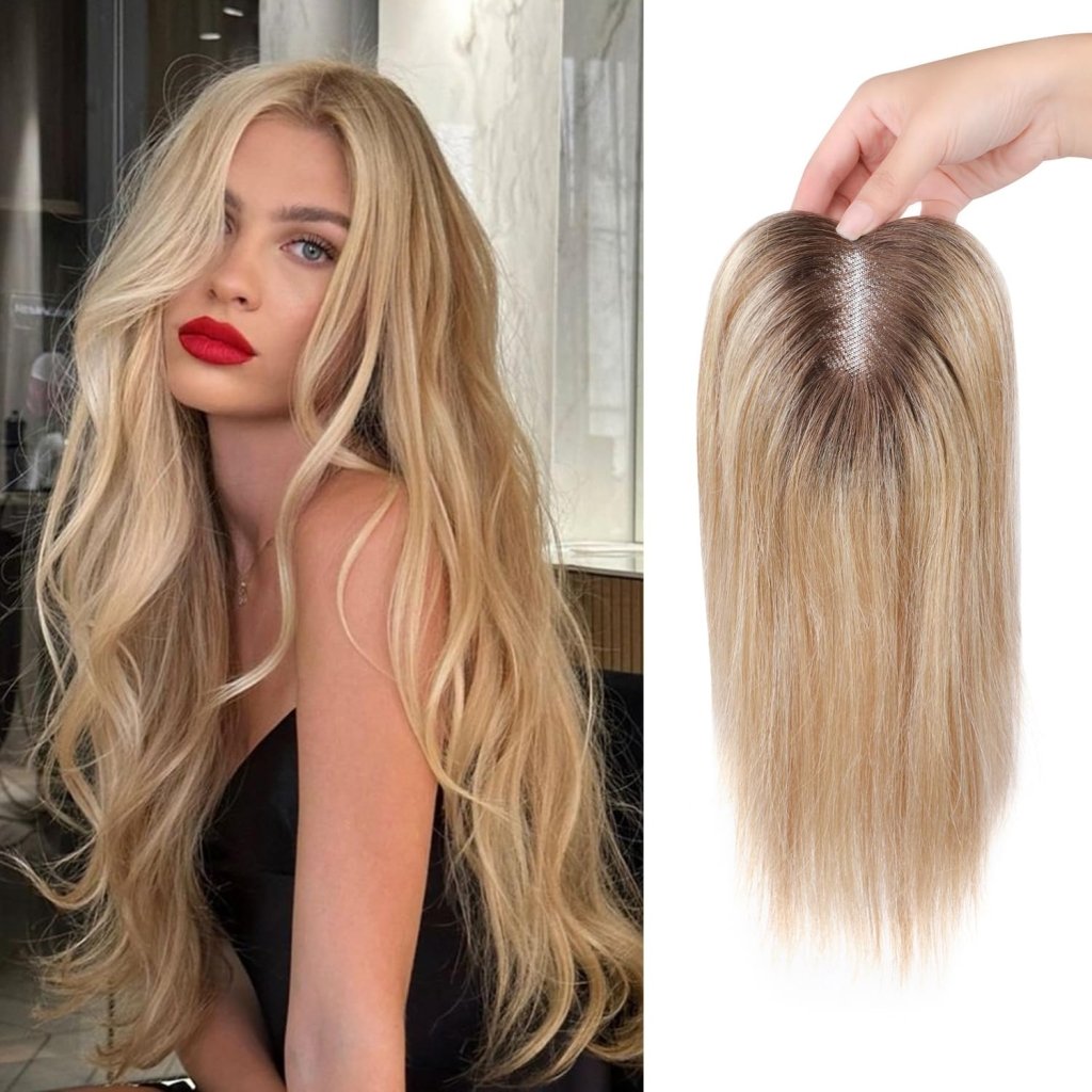 Blonde Women Human Hair Toppers Short Remy Human Hair for Thin Hair Remy Hair Topper 10inch Hair Pieces for Women - Wigtrends