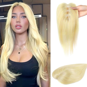 Blonde Women Human Hair Toppers Short Remy Human Hair for Thin Hair Remy Hair Topper 10inch Hair Pieces for Women - Wigtrends