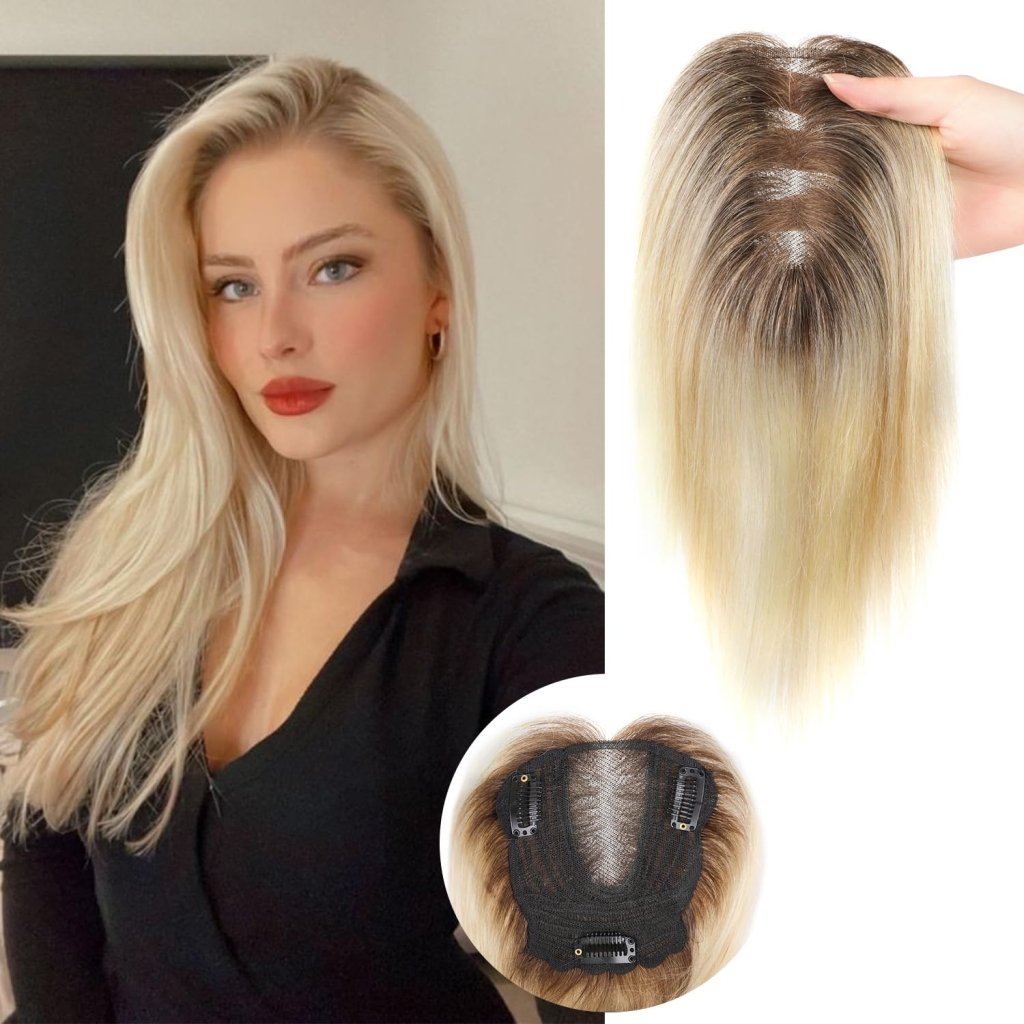 Blonde Women Human Hair Toppers Short Remy Human Hair for Thin Hair Remy Hair Topper 10inch Hair Pieces for Women - Wigtrends