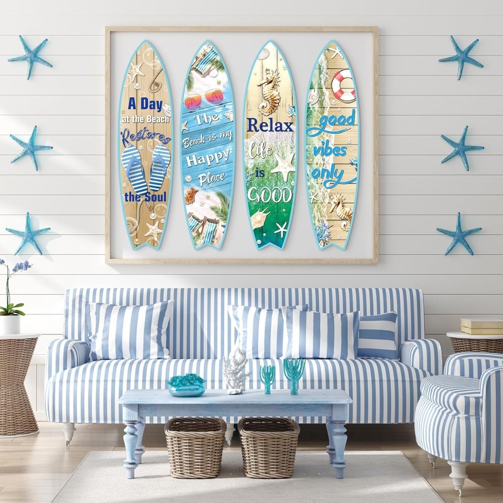 Blulu 4 Pcs Surfboard Wall Decor Surfboard Wall Hanging Sign Wooden Beach Decoration Summer Theme Decor Hawaiian Luau Party Decoration for Home Bar Aloha Tropical Birthday Party(Tiki) - Wigtrends