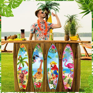 Blulu 4 Pcs Surfboard Wall Decor Surfboard Wall Hanging Sign Wooden Beach Decoration Summer Theme Decor Hawaiian Luau Party Decoration for Home Bar Aloha Tropical Birthday Party(Tiki) - Wigtrends