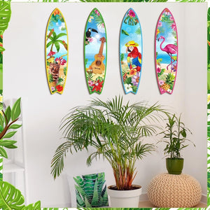 Blulu 4 Pcs Surfboard Wall Decor Surfboard Wall Hanging Sign Wooden Beach Decoration Summer Theme Decor Hawaiian Luau Party Decoration for Home Bar Aloha Tropical Birthday Party(Tiki) - Wigtrends