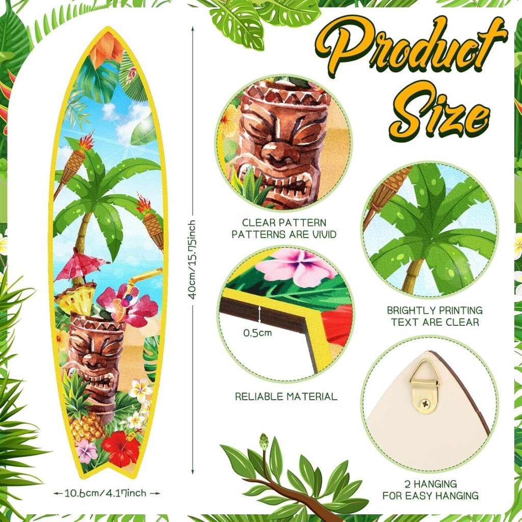 Blulu 4 Pcs Surfboard Wall Decor Surfboard Wall Hanging Sign Wooden Beach Decoration Summer Theme Decor Hawaiian Luau Party Decoration for Home Bar Aloha Tropical Birthday Party(Tiki) - Wigtrends