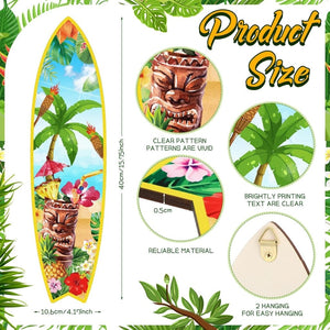 Blulu 4 Pcs Surfboard Wall Decor Surfboard Wall Hanging Sign Wooden Beach Decoration Summer Theme Decor Hawaiian Luau Party Decoration for Home Bar Aloha Tropical Birthday Party(Tiki) - Wigtrends