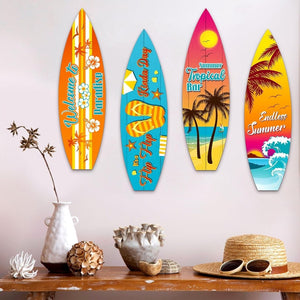 Blulu 4 Pcs Surfboard Wall Decor Surfboard Wall Hanging Sign Wooden Beach Decoration Summer Theme Decor Hawaiian Luau Party Decoration for Home Bar Aloha Tropical Birthday Party(Tiki) - Wigtrends