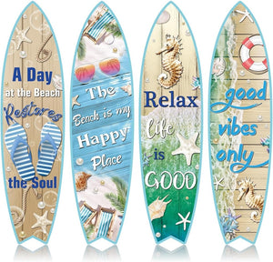 Blulu 4 Pcs Surfboard Wall Decor Surfboard Wall Hanging Sign Wooden Beach Decoration Summer Theme Decor Hawaiian Luau Party Decoration for Home Bar Aloha Tropical Birthday Party(Tiki) - Wigtrends