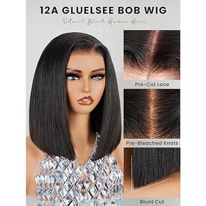 Bob Wig Glueless Pre Cut Lace 6x5 HD Closure Pre Plucked 10 Inch - Wigtrends