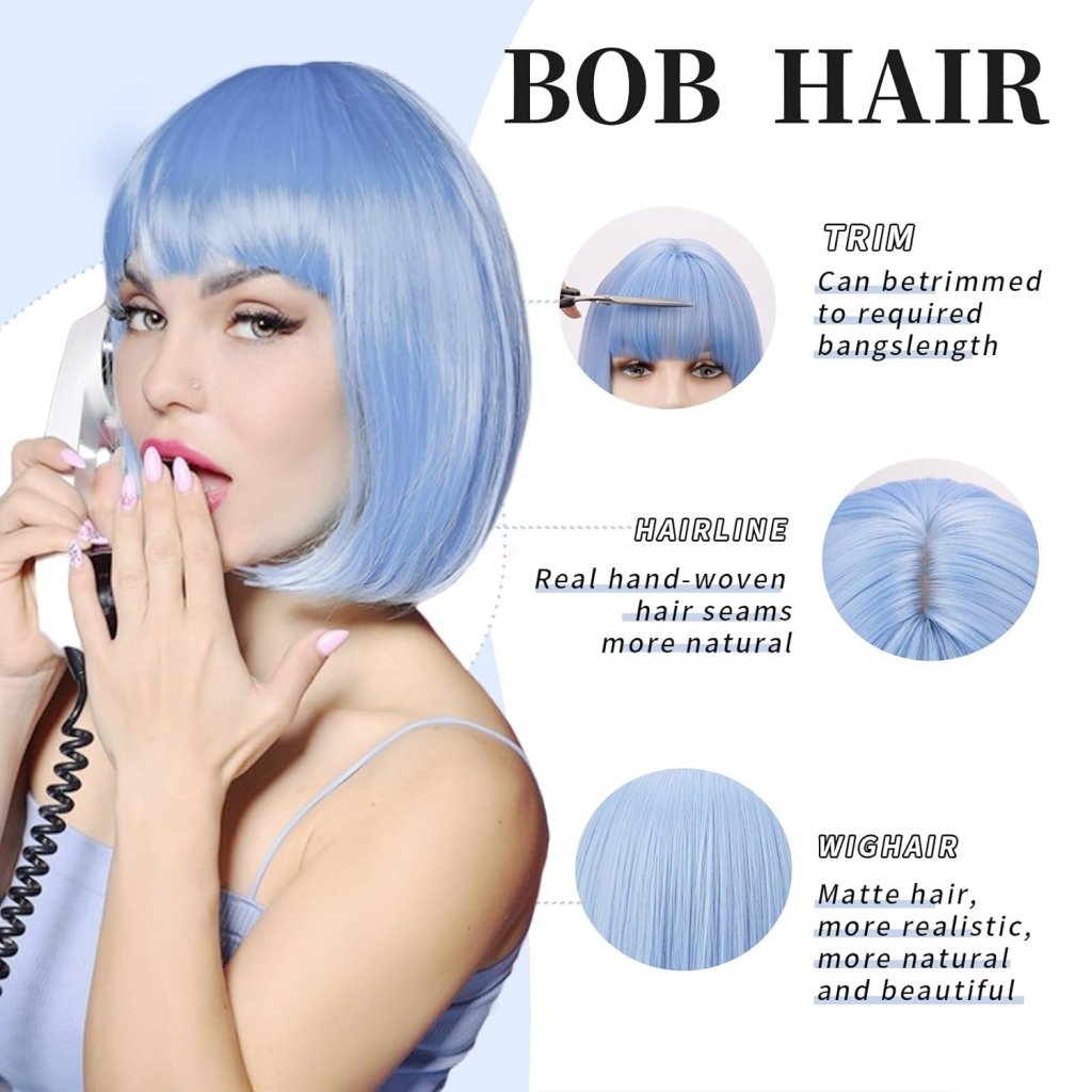 Bob Wig with Bangs Short Straight Wigs for Women Silver White Bob Hair Wig（12Inch） - Wigtrends