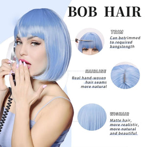 Bob Wig with Bangs Short Straight Wigs for Women Silver White Bob Hair Wig（12Inch） - Wigtrends