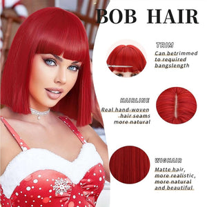 Bob Wig with Bangs Short Straight Wigs for Women Silver White Bob Hair Wig（12Inch） - Wigtrends