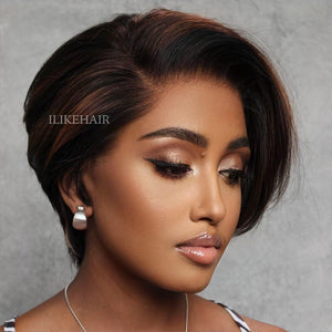 Boss Lady Brown Highlights Layered Pixie Cuts 13x4 Lace Front Wig - Wigtrends