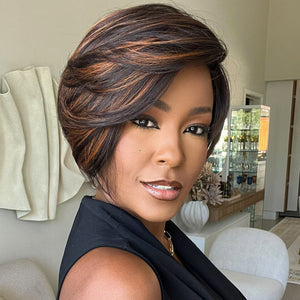 Boss Lady Brown Highlights Layered Pixie Cuts 13x4 Lace Front Wig - Wigtrends