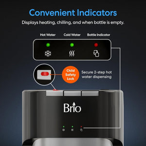 Bottom Loading Water Cooler Dispenser for 5 Gallon Bottles - 3 Temperatures with Hot, Room & Cold Spouts, Child Safety Lock, LED Display with Empty Bottle Alert, Stainless Steel - Wigtrends