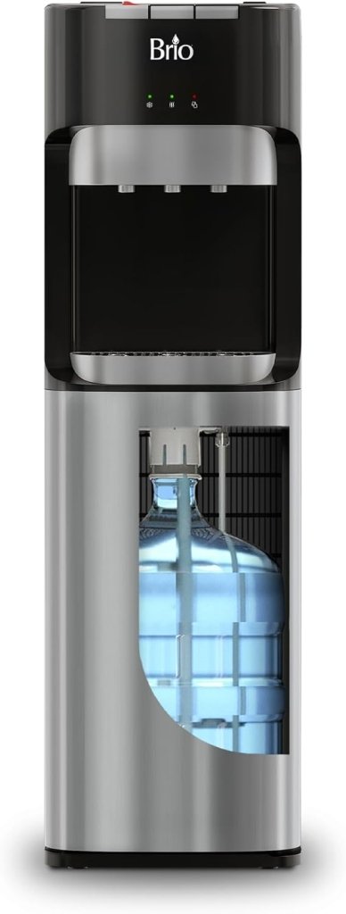 Bottom Loading Water Cooler Dispenser for 5 Gallon Bottles - 3 Temperatures with Hot, Room & Cold Spouts, Child Safety Lock, LED Display with Empty Bottle Alert, Stainless Steel - Wigtrends