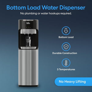 Bottom Loading Water Cooler Dispenser for 5 Gallon Bottles - 3 Temperatures with Hot, Room & Cold Spouts, Child Safety Lock, LED Display with Empty Bottle Alert, Stainless Steel - Wigtrends