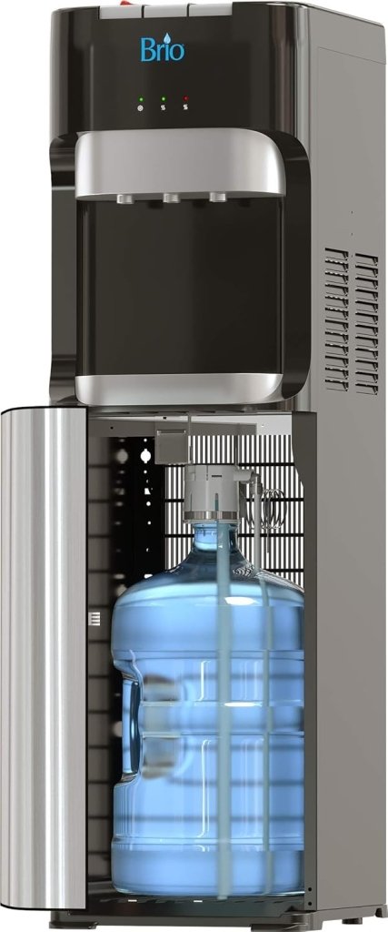 Bottom Loading Water Cooler Dispenser for 5 Gallon Bottles - 3 Temperatures with Hot, Room & Cold Spouts, Child Safety Lock, LED Display with Empty Bottle Alert, Stainless Steel - Wigtrends