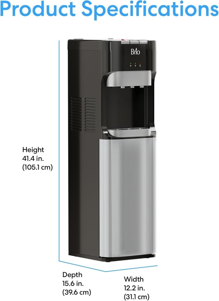 Bottom Loading Water Cooler Dispenser for 5 Gallon Bottles - 3 Temperatures with Hot, Room & Cold Spouts, Child Safety Lock, LED Display with Empty Bottle Alert, Stainless Steel - Wigtrends