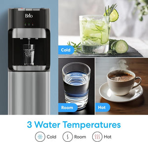 Bottom Loading Water Cooler Dispenser for 5 Gallon Bottles - 3 Temperatures with Hot, Room & Cold Spouts, Child Safety Lock, LED Display with Empty Bottle Alert, Stainless Steel - Wigtrends