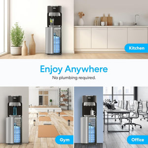 Bottom Loading Water Cooler Dispenser for 5 Gallon Bottles - 3 Temperatures with Hot, Room & Cold Spouts, Child Safety Lock, LED Display with Empty Bottle Alert, Stainless Steel - Wigtrends