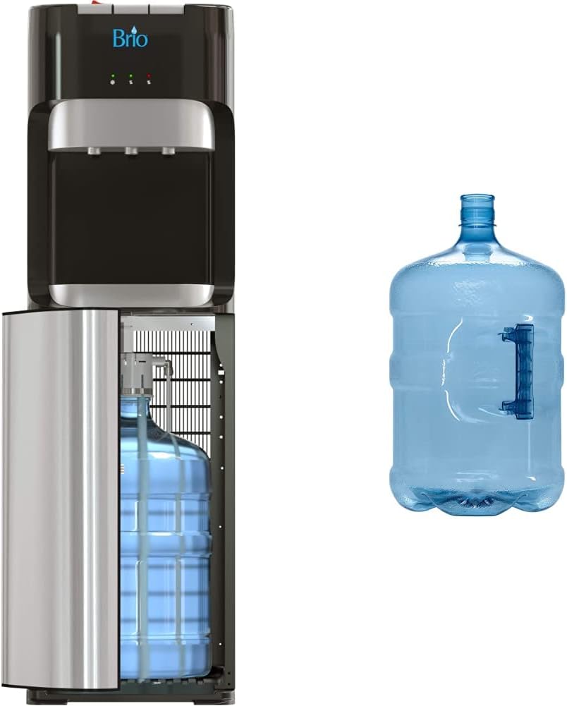 Bottom Loading Water Cooler Dispenser for 5 Gallon Bottles - 3 Temperatures with Hot, Room & Cold Spouts, Child Safety Lock, LED Display with Empty Bottle Alert, Stainless Steel - Wigtrends