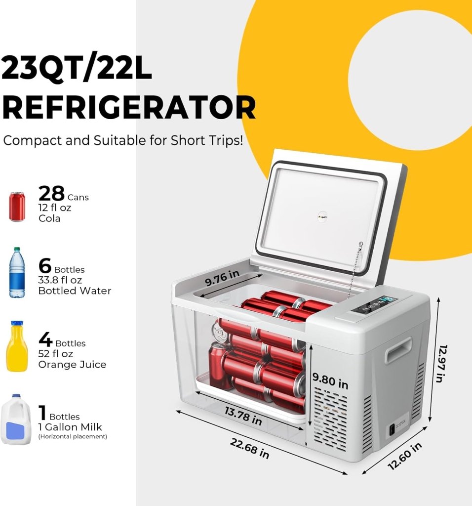 BougeRV 12 Volt Refrigerator 12V Car Fridge 23 Quart Portable Freezer Compressor Cooler 12/24V DC 110~240 Volt AC for Truck Van RV Camper SUV Travel Camping Road Trips Tailgating - 8℉~50℉ - Wigtrends
