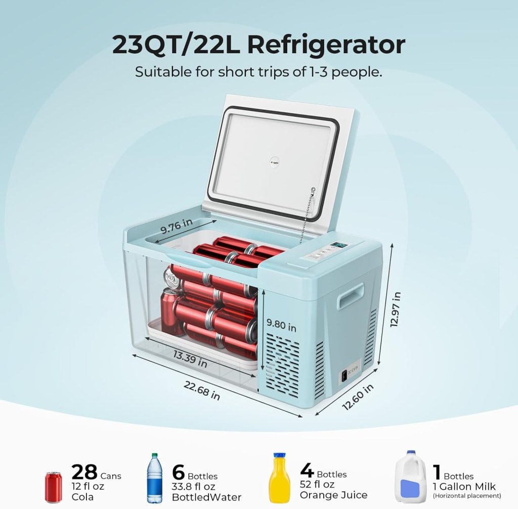 BougeRV 12 Volt Refrigerator 12V Car Fridge 23 Quart Portable Freezer Compressor Cooler 12/24V DC 110~240 Volt AC for Truck Van RV Camper SUV Travel Camping Road Trips Tailgating - 8℉~50℉ - Wigtrends