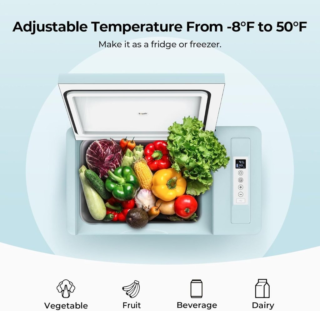 BougeRV 12 Volt Refrigerator 12V Car Fridge 23 Quart Portable Freezer Compressor Cooler 12/24V DC 110~240 Volt AC for Truck Van RV Camper SUV Travel Camping Road Trips Tailgating - 8℉~50℉ - Wigtrends