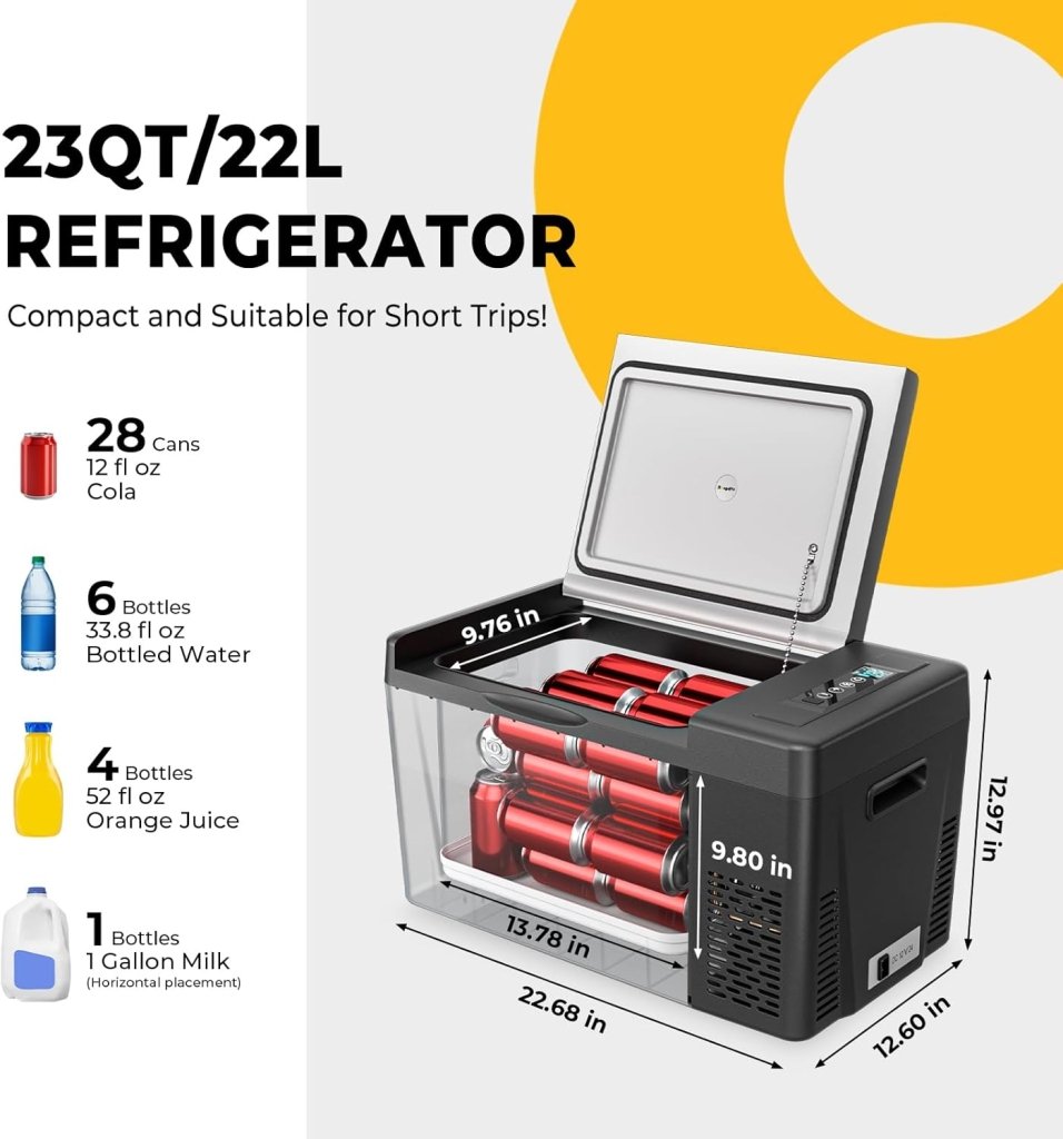 BougeRV 12 Volt Refrigerator 12V Car Fridge 23 Quart Portable Freezer Compressor Cooler 12/24V DC 110~240 Volt AC for Truck Van RV Camper SUV Travel Camping Road Trips Tailgating - 8℉~50℉ - Wigtrends