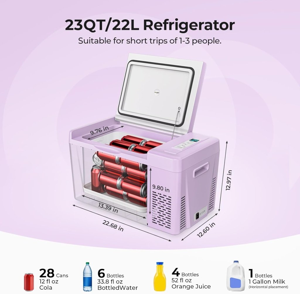 BougeRV 12 Volt Refrigerator 12V Car Fridge 23 Quart Portable Freezer Compressor Cooler 12/24V DC 110~240 Volt AC for Truck Van RV Camper SUV Travel Camping Road Trips Tailgating - 8℉~50℉ - Wigtrends