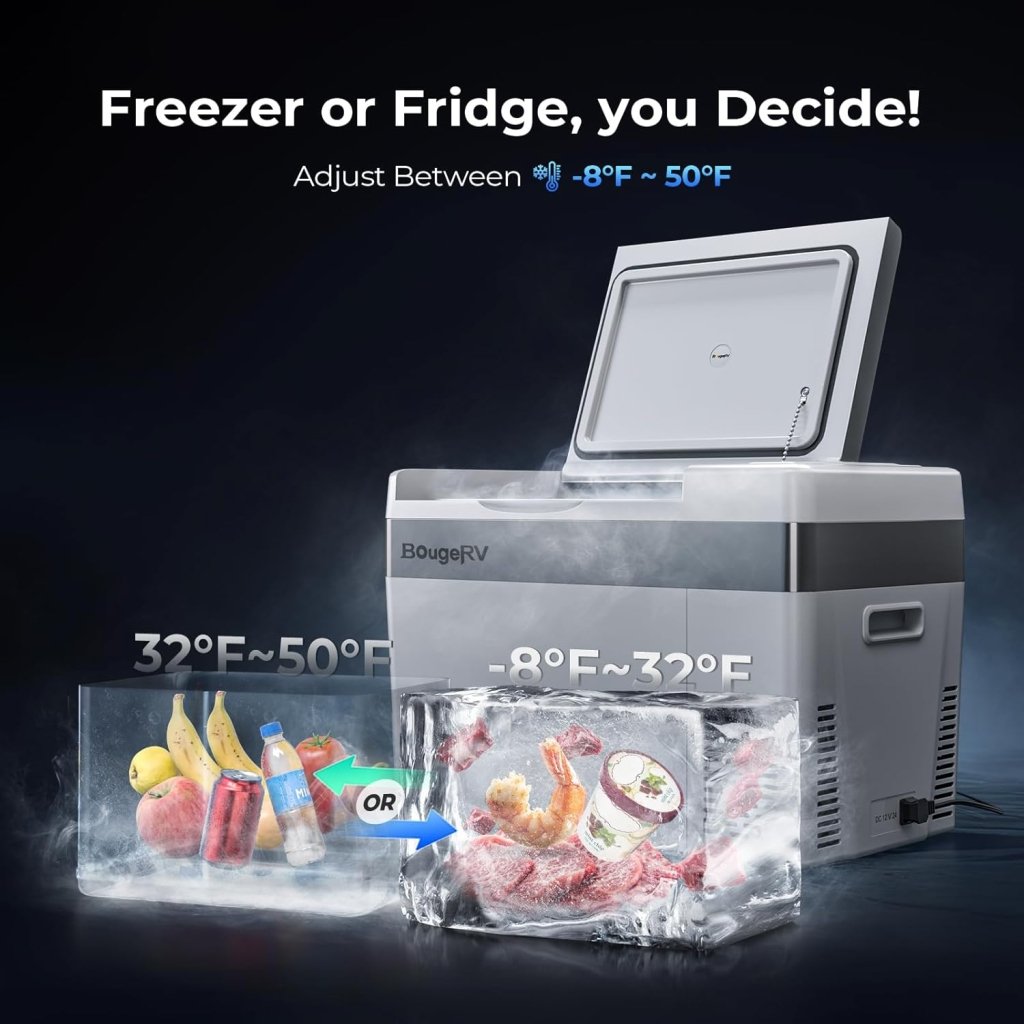 BougeRV 12 Volt Refrigerator 12V Car Fridge 23 Quart Portable Freezer Compressor Cooler 12/24V DC 110~240 Volt AC for Truck Van RV Camper SUV Travel Camping Road Trips Tailgating - 8℉~50℉ - Wigtrends