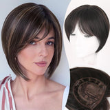 Brown Hair Topper for Women Short Bob Wigs Hair Piece with Bangs Side Part Wig Toppers for Thinning Hair Short Straight Bob Hair Topper - Wigtrends