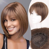 Brown Hair Topper for Women Short Bob Wigs Hair Piece with Bangs Side Part Wig Toppers for Thinning Hair Short Straight Bob Hair Topper - Wigtrends