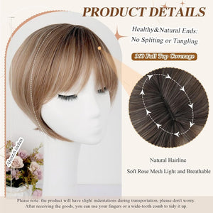 Brown Hair Topper for Women Short Bob Wigs Hair Piece with Bangs Side Part Wig Toppers for Thinning Hair Short Straight Bob Hair Topper - Wigtrends