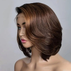 Brown Highlights Layered Cut Bob Wigs - Wigtrends