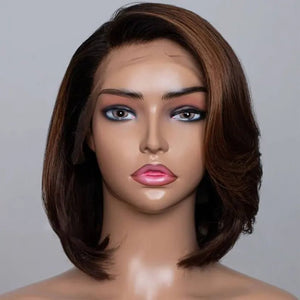 Brown Highlights Layered Cut Bob Wigs - Wigtrends