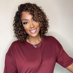 Brown Highlights Loose Curly Glueless Closure Lace Bob Wigs Human Hair - Wigtrends